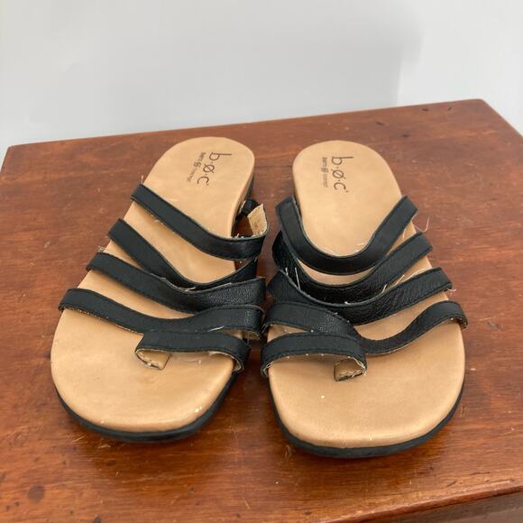 Born Leather Black Strappy Slip On Flat Sandals Casual Neutral Women’s 7 - Picture 2 of 7